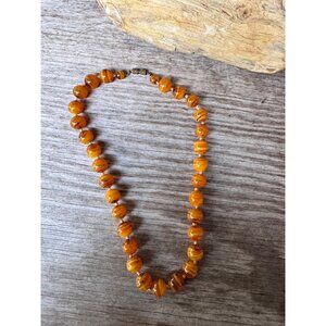 Vintage Butterscotch Swirl Lucite Bead Necklace Screw Barrel Clasp Faux